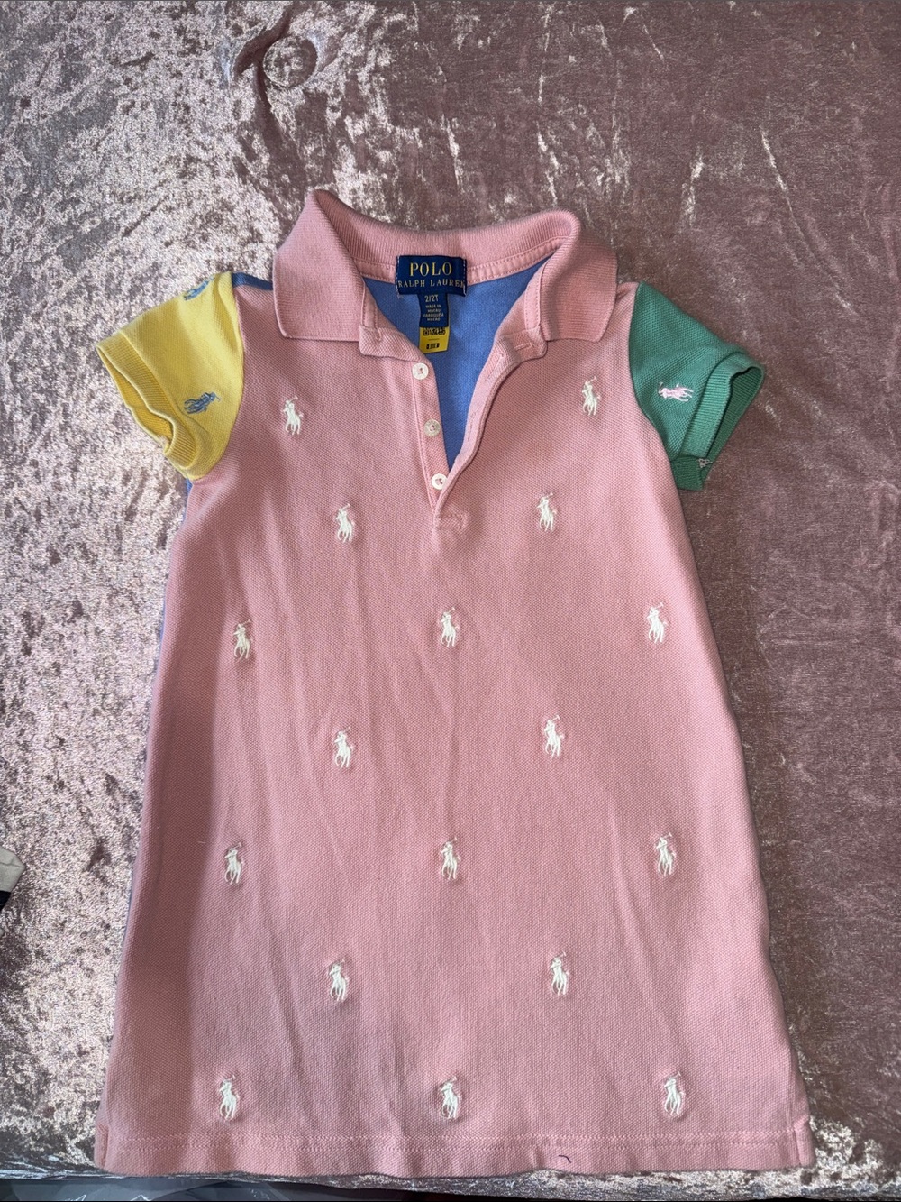 Polo by Ralph Lauren Pink Polo Dress with Yellow and Green Sleeves